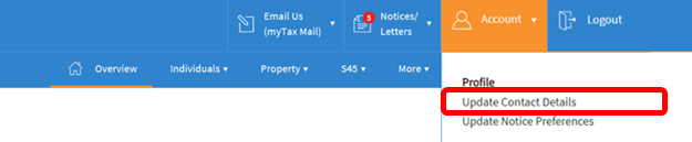 myTax Portal Update Contact Details - desktop