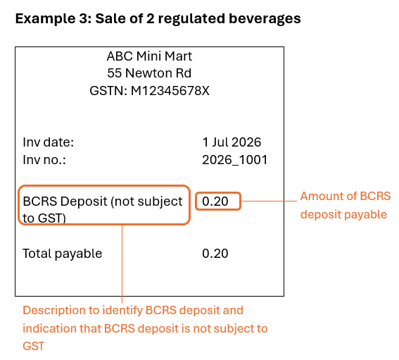 Example 3 Example of a simplified tax invoice issued for BCRS deposit only