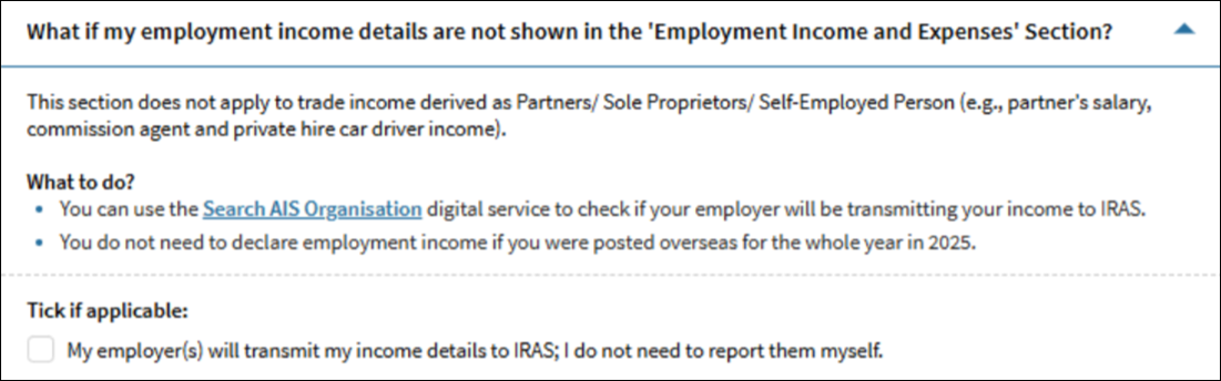 AIS income not shown Employer is under AIS interface