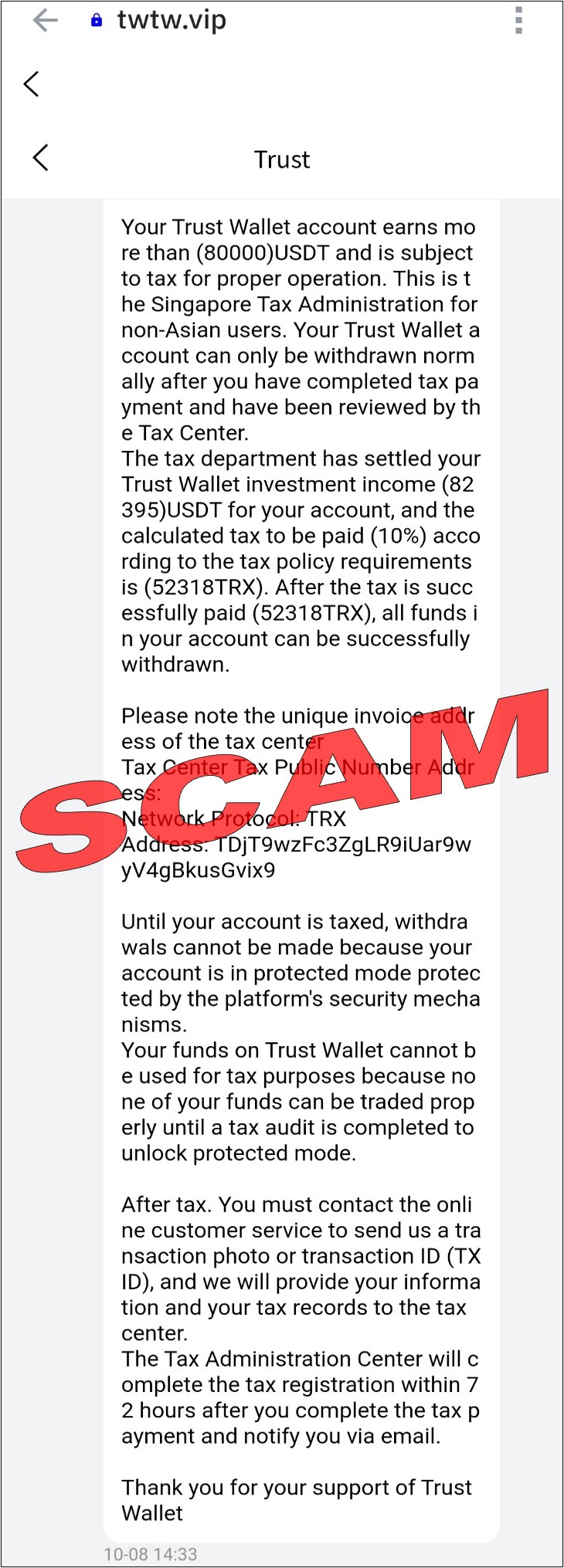 Screenshot of Cryptocurrency scam variant_crypto token (TRX)