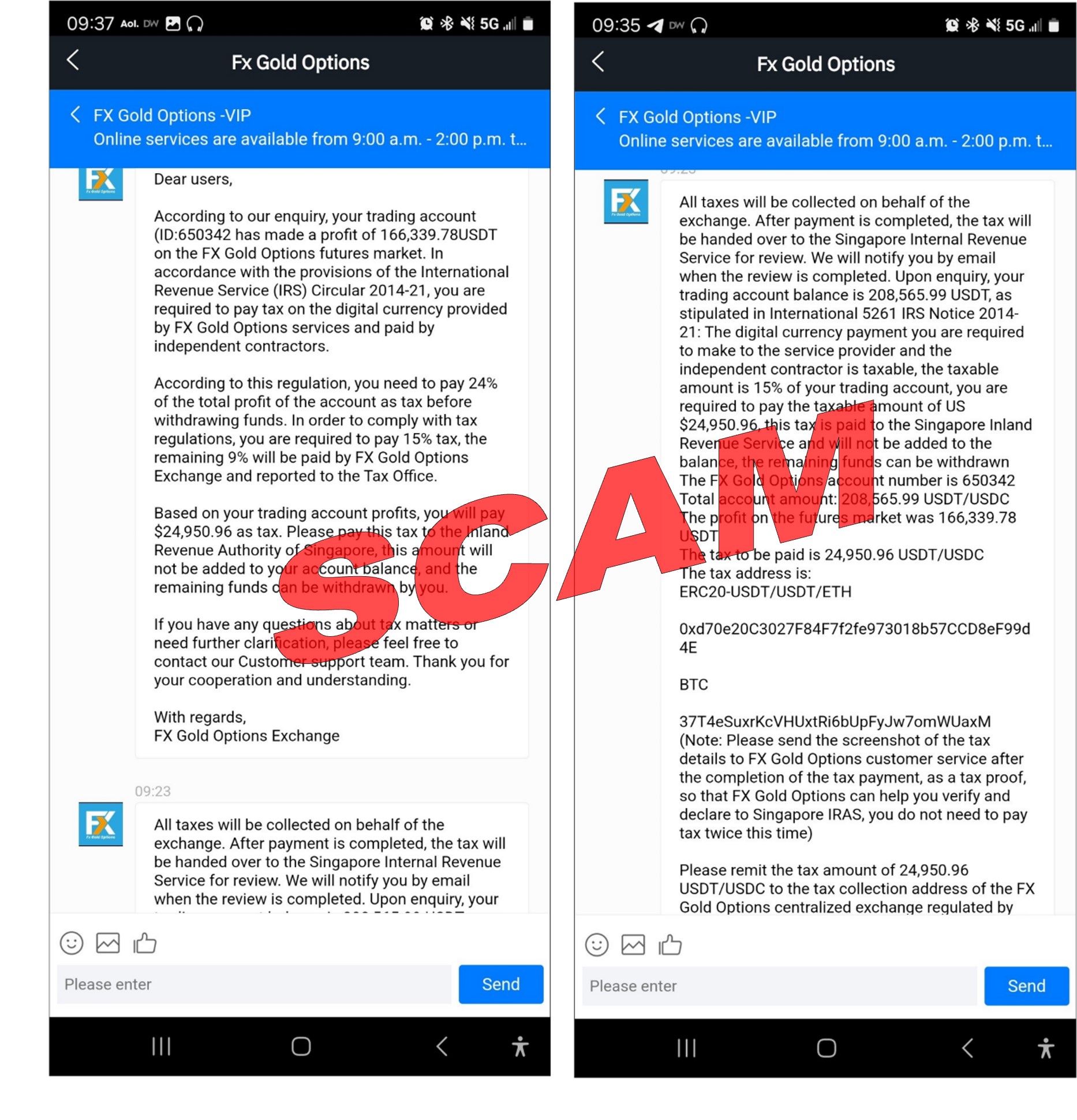 Screenshot on FX Gold Investment scam